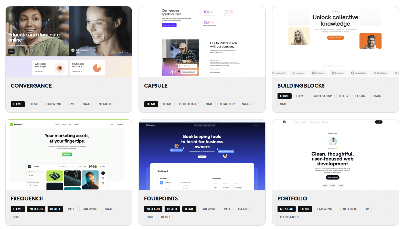 Legasite interface showing website template options